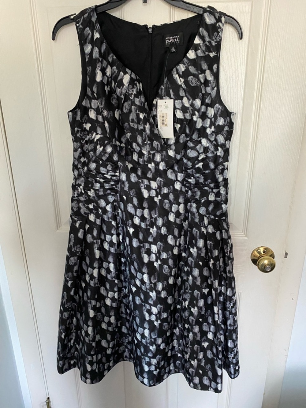 Adrianna Papell Black & Silver Brushstroke Midi Dress